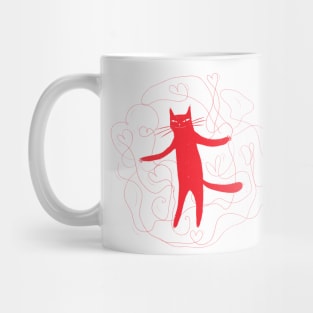 Red cat scratching some love hearts Mug